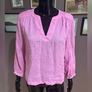 Halston 100% Linen Long Sleeve Linen Pink Blouse Size Small